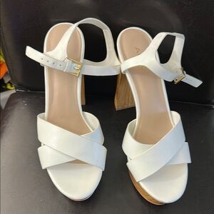 Aldo White High Heel Sandals with Crossed Straps